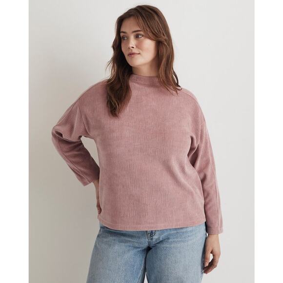 NWT Madewell Striped Jacquard Funnelneck Top In Pink Size Medium - Picture 1 of 6